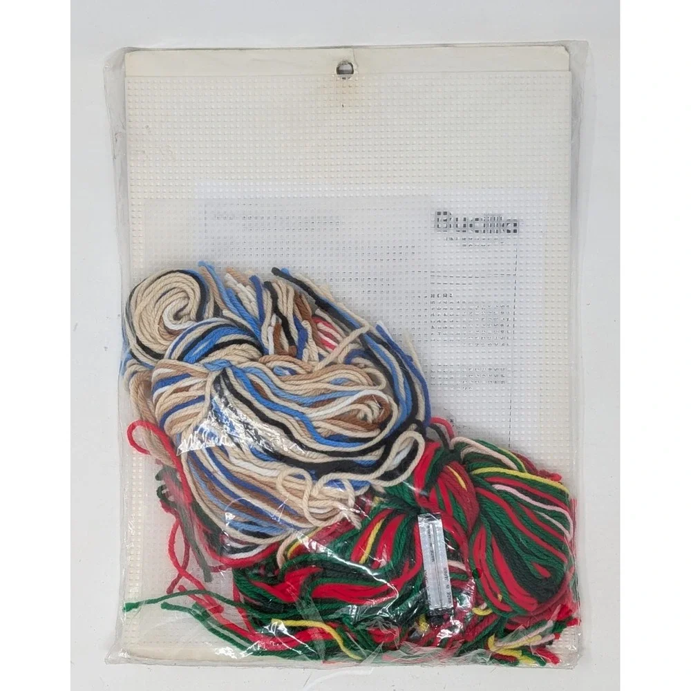 Vintage Bucilla Christmas Plastic Canvas Santa's Sled Christmas Card Holder Kit